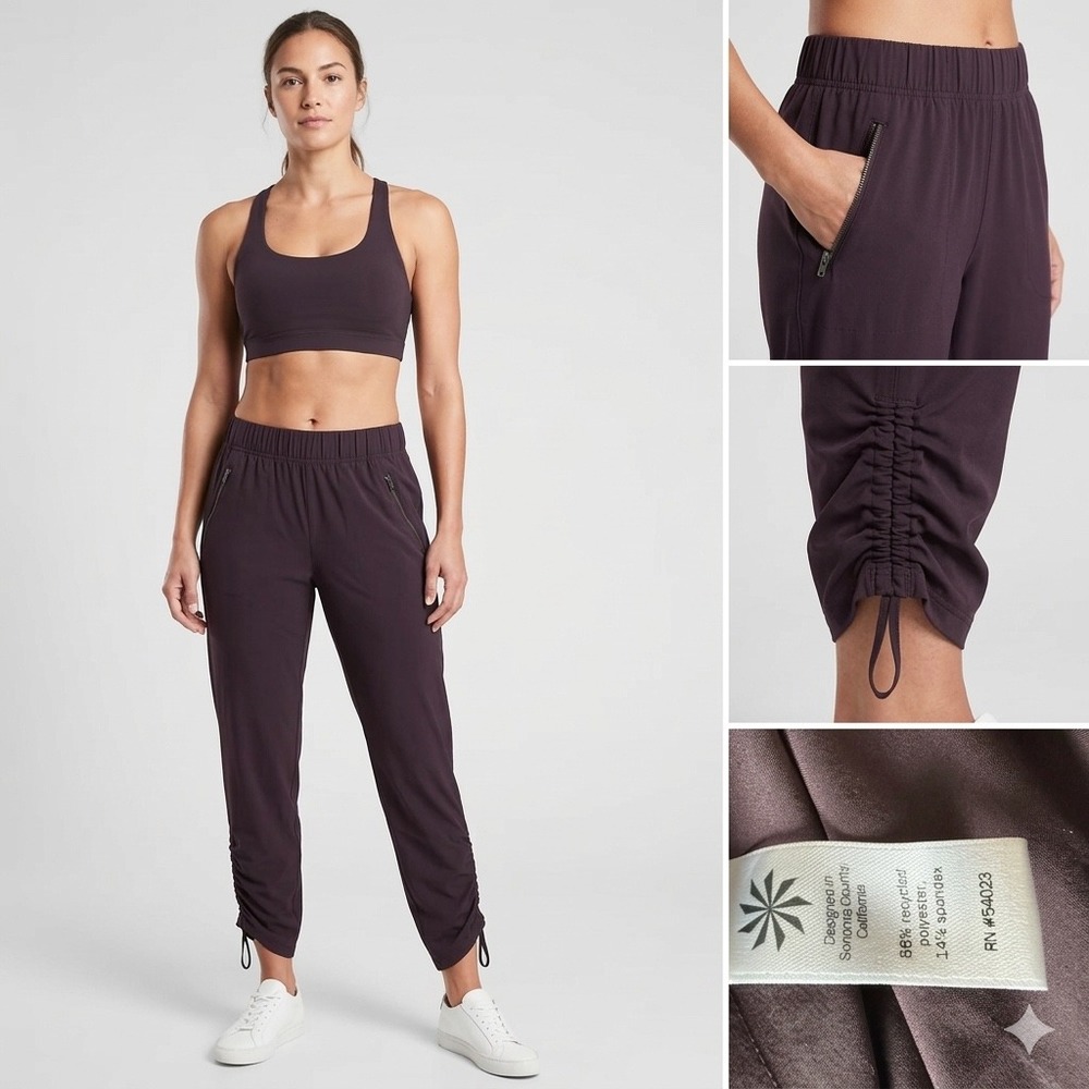 Athleta Womens Size 2 Purple Ruched Bungee Leg Jogger Pants Recycled Polyester